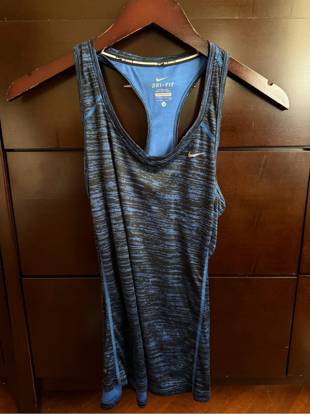 Nike Women’s Blue and Black Space-Dye Dri-FIT Racerback Tank